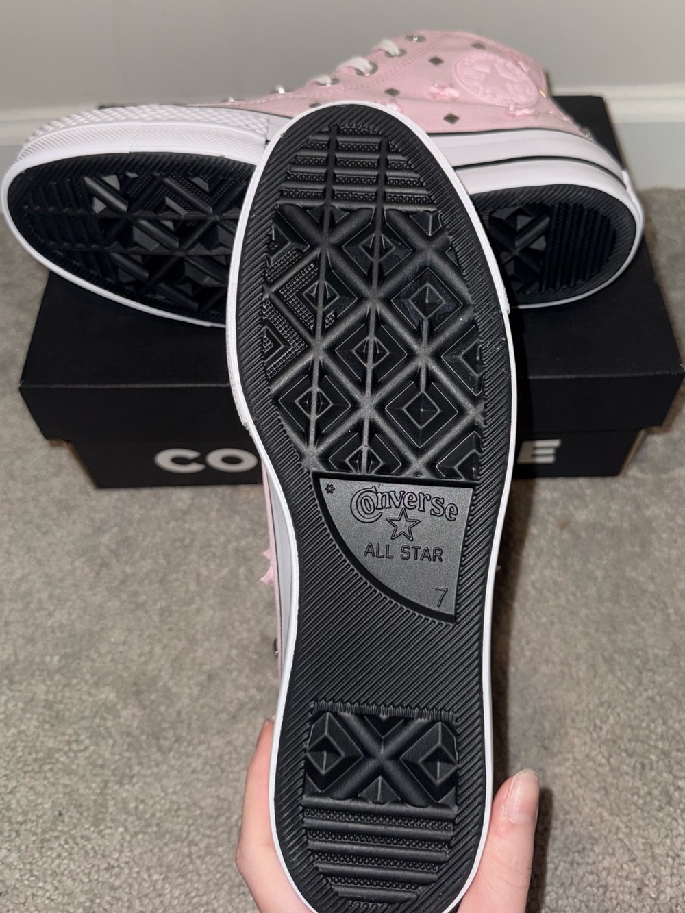 Converse Chuck Taylor All Star High Top Sneakers in Light Pink with Stud Accents - Picture 7 of 9